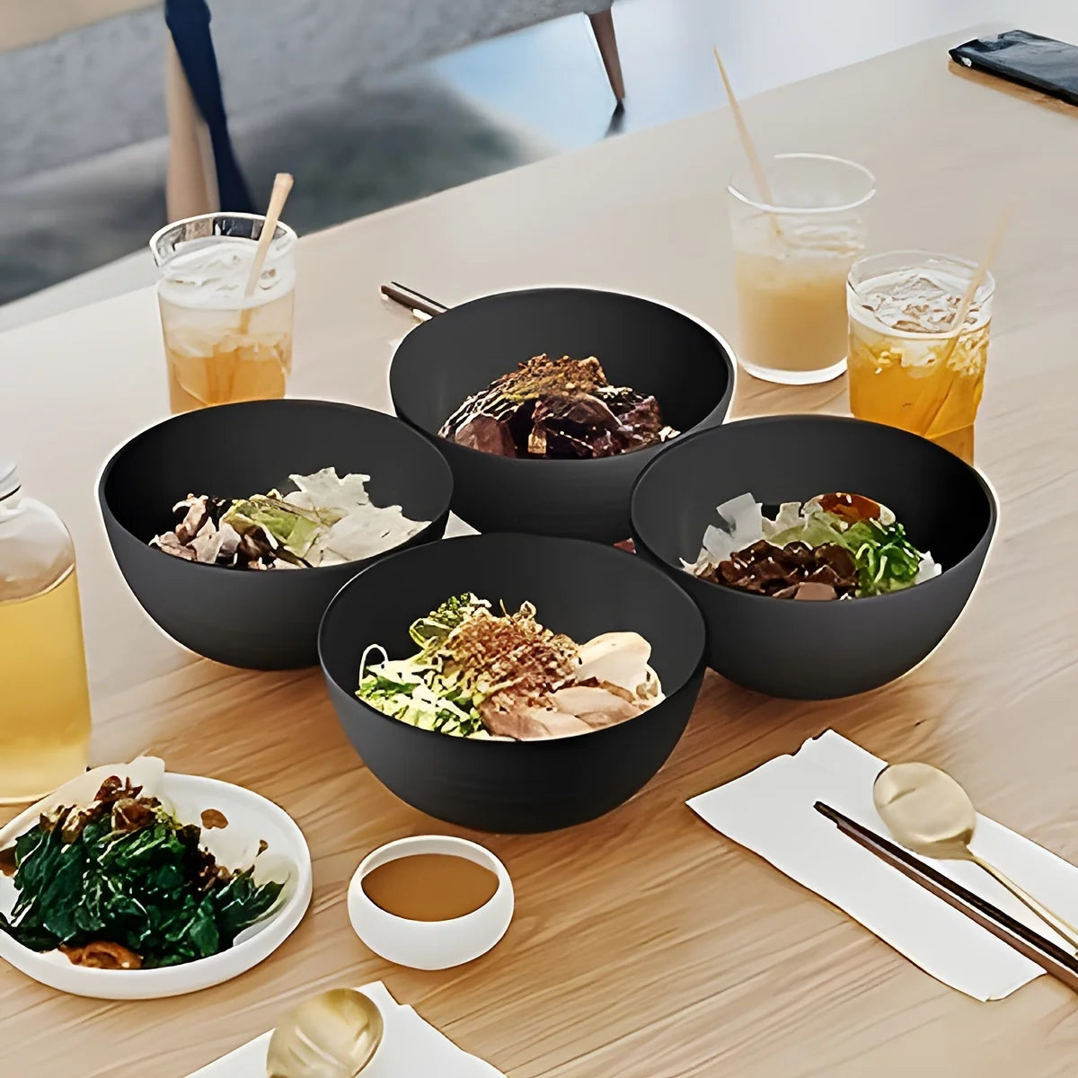 16/32pcs Tableware Set, Include Plates, Bowls Cups. Black
