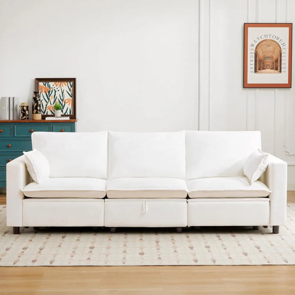 Oversized Power Reclining Sofa - Grey or Cream Cloud Chenille with Adjustable Headrest, Pillows & Hidden Storage