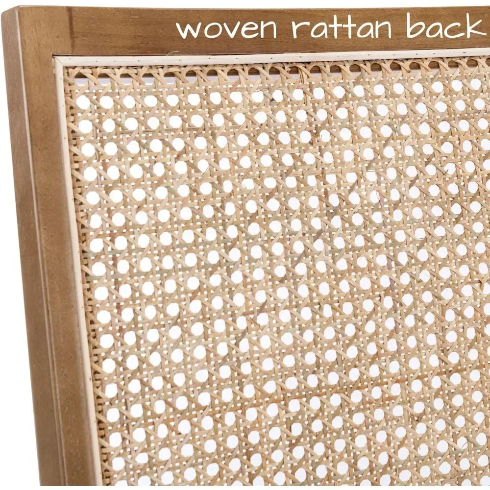 Upholstered Natural Wood Rectangle Cane Country Farmhouse Rattan Dining Chairs - Set of 6