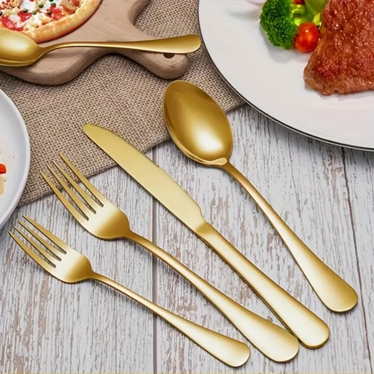 60pcs, Stainless Steel Flatware Set - Black, Mirror Polished Cutlery Set, Dishwasher Safe, also comes in silver and gold
