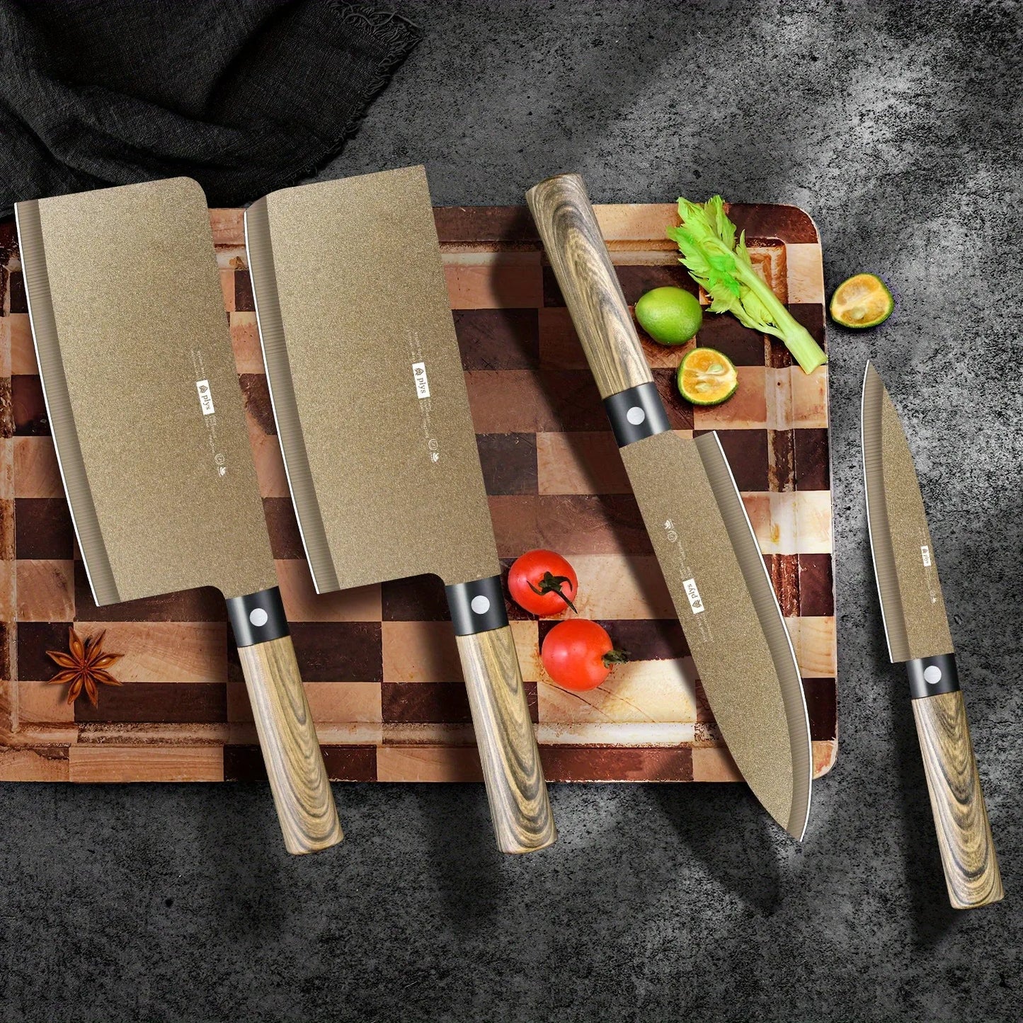 4-Piece Titanium-Coated Kitchen Knife Set - Sharp, Durable, Perfect for Cutting Meat and Bones, Commercial kitchen and Home Cooks
