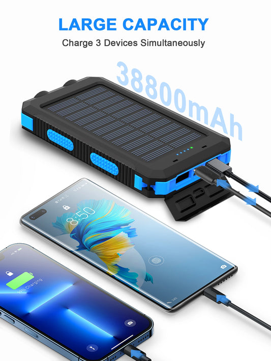 Waterproof Outdoor Solar Power Bank: 38800mAh Dual USB Charger