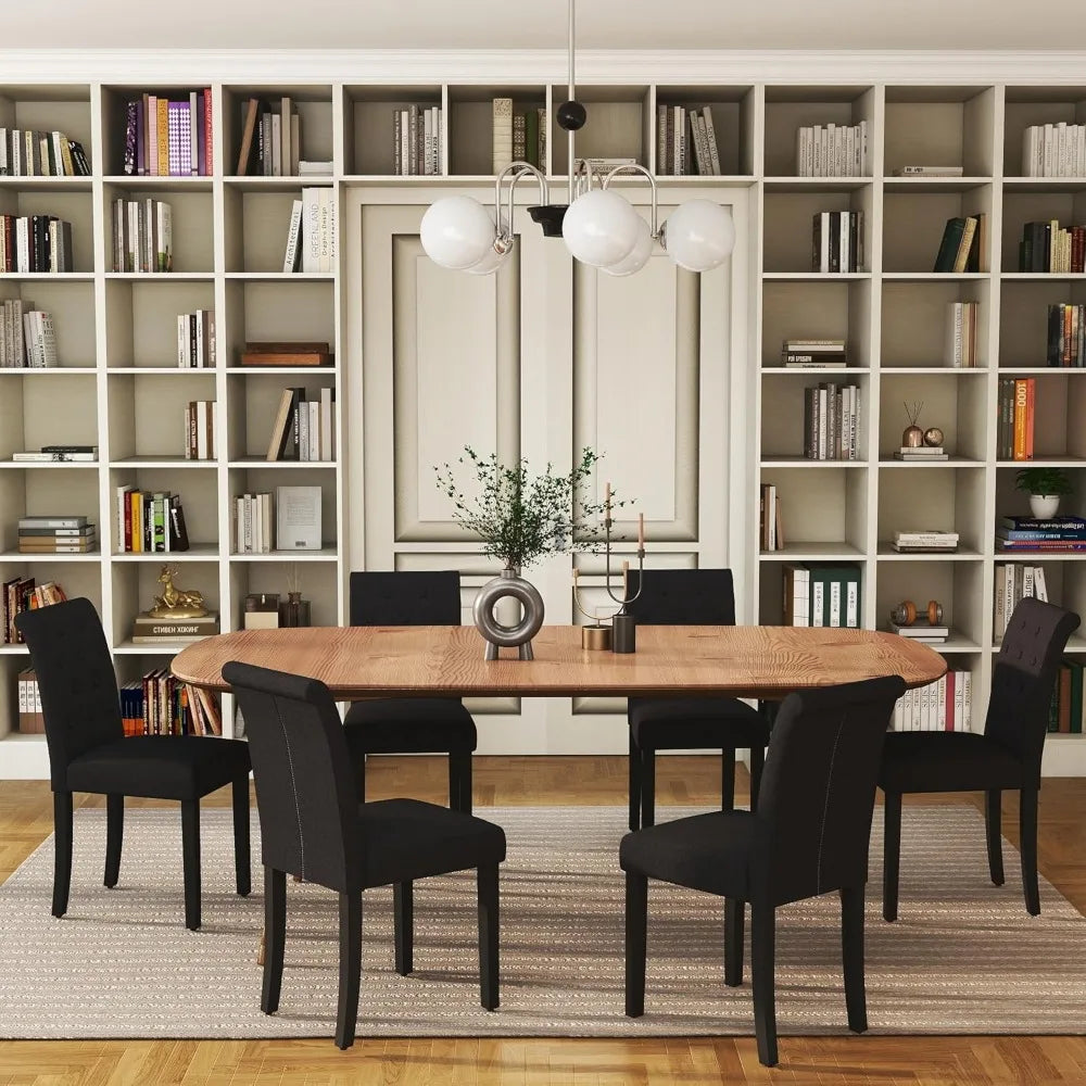 Set of 6 Upholstered Fabric Dining Chairs with Button-Tufted Details (Set of 6 Black)