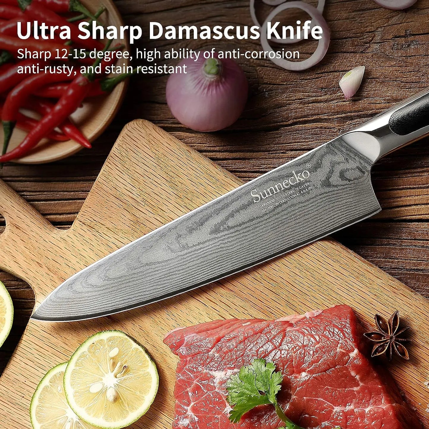 Sunnecko Chef's Knives 8"/6.5" VG10 Damascus Steel, G10 Handle