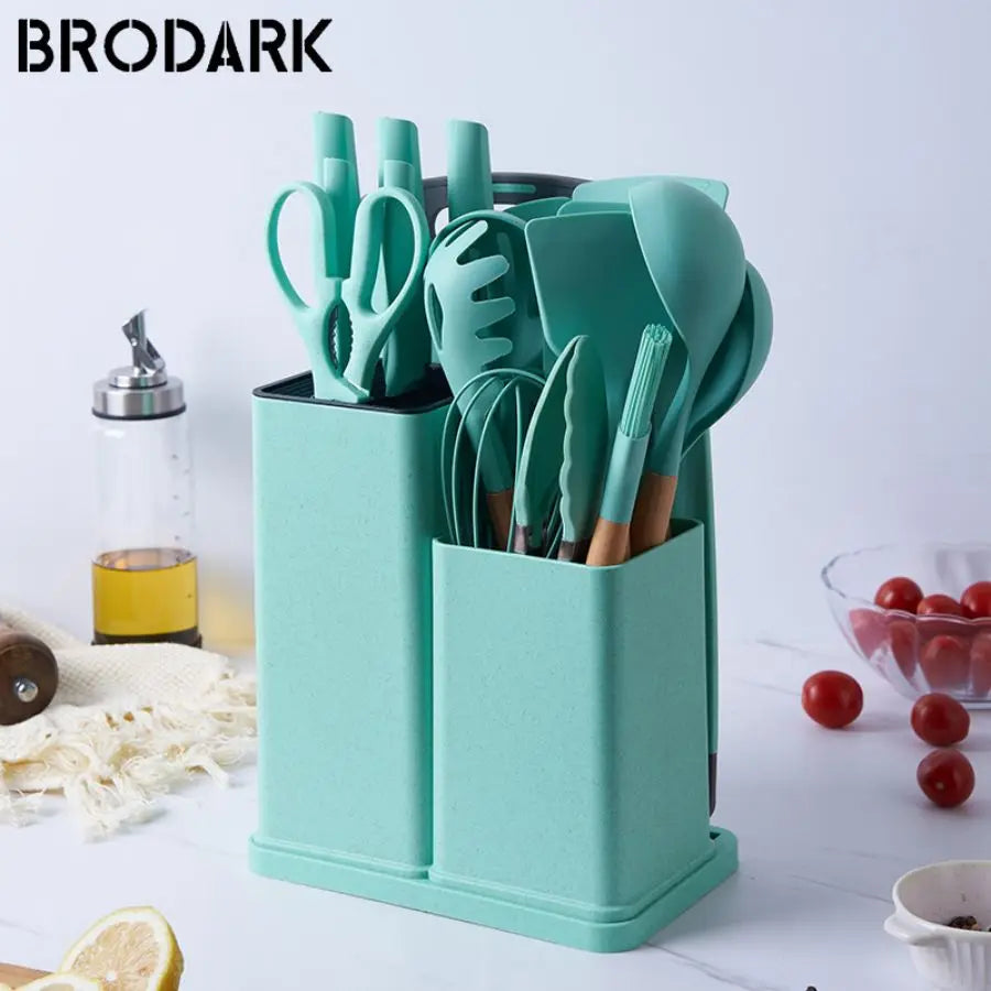Bucket Silicone Kitchenware Sets - 19 Piece, Food Grade Silicone Cooking Utensils, 6 color options
