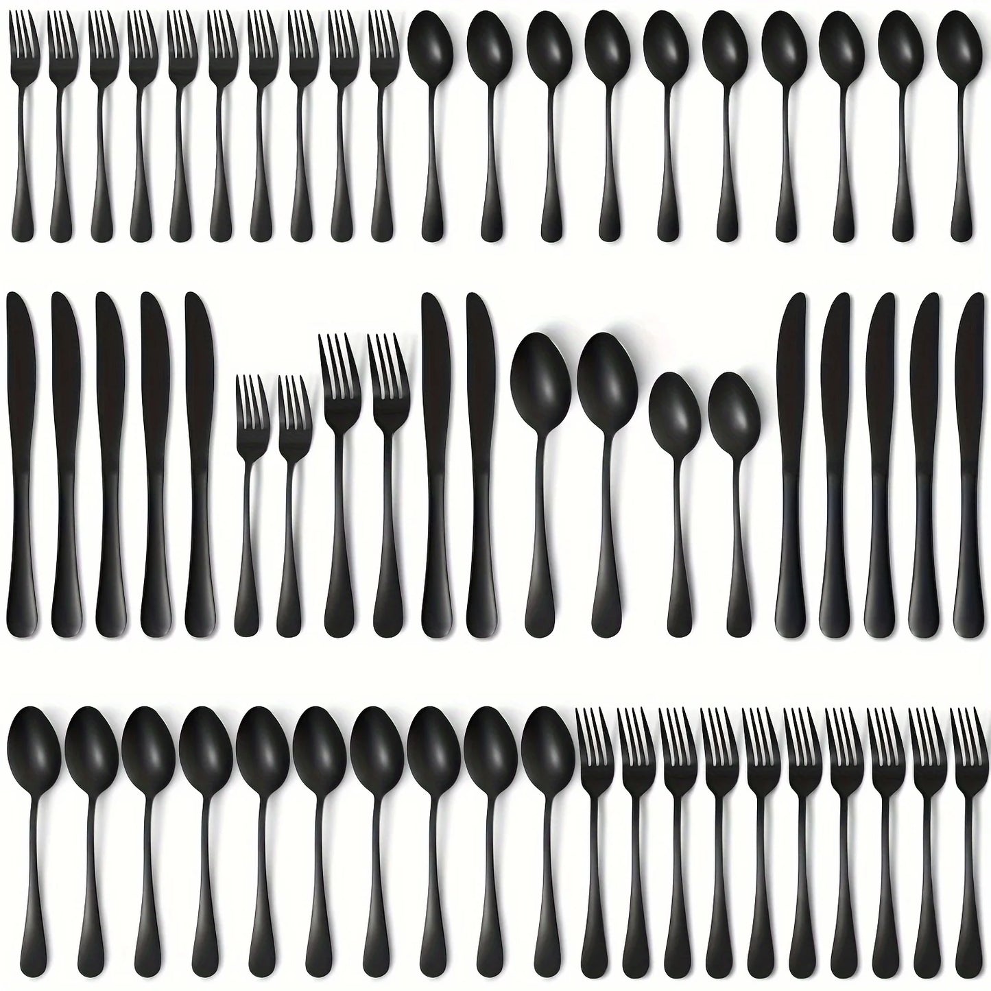 60pcs, Stainless Steel Flatware Set - Black, Mirror Polished Cutlery Set, Dishwasher Safe, also comes in silver and gold