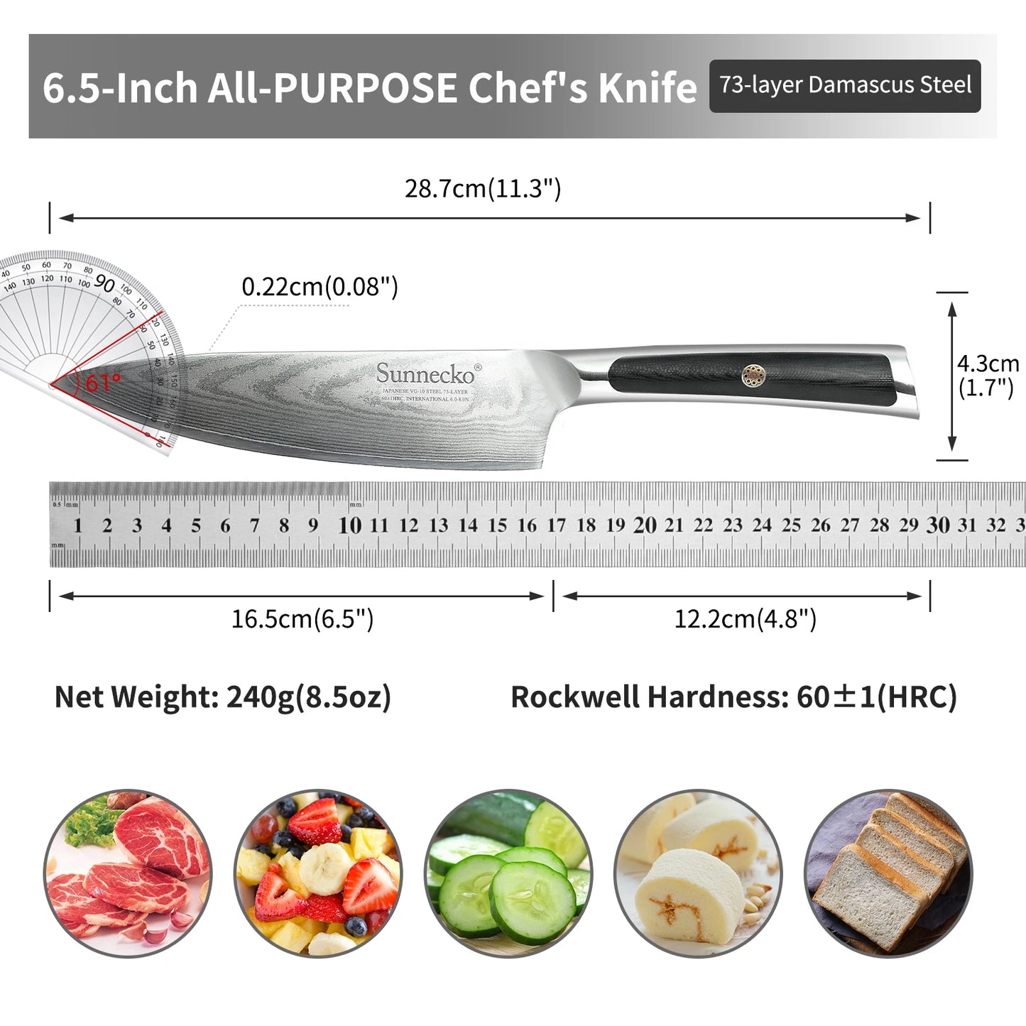 Sunnecko Chef's Knives 8"/6.5" VG10 Damascus Steel, G10 Handle
