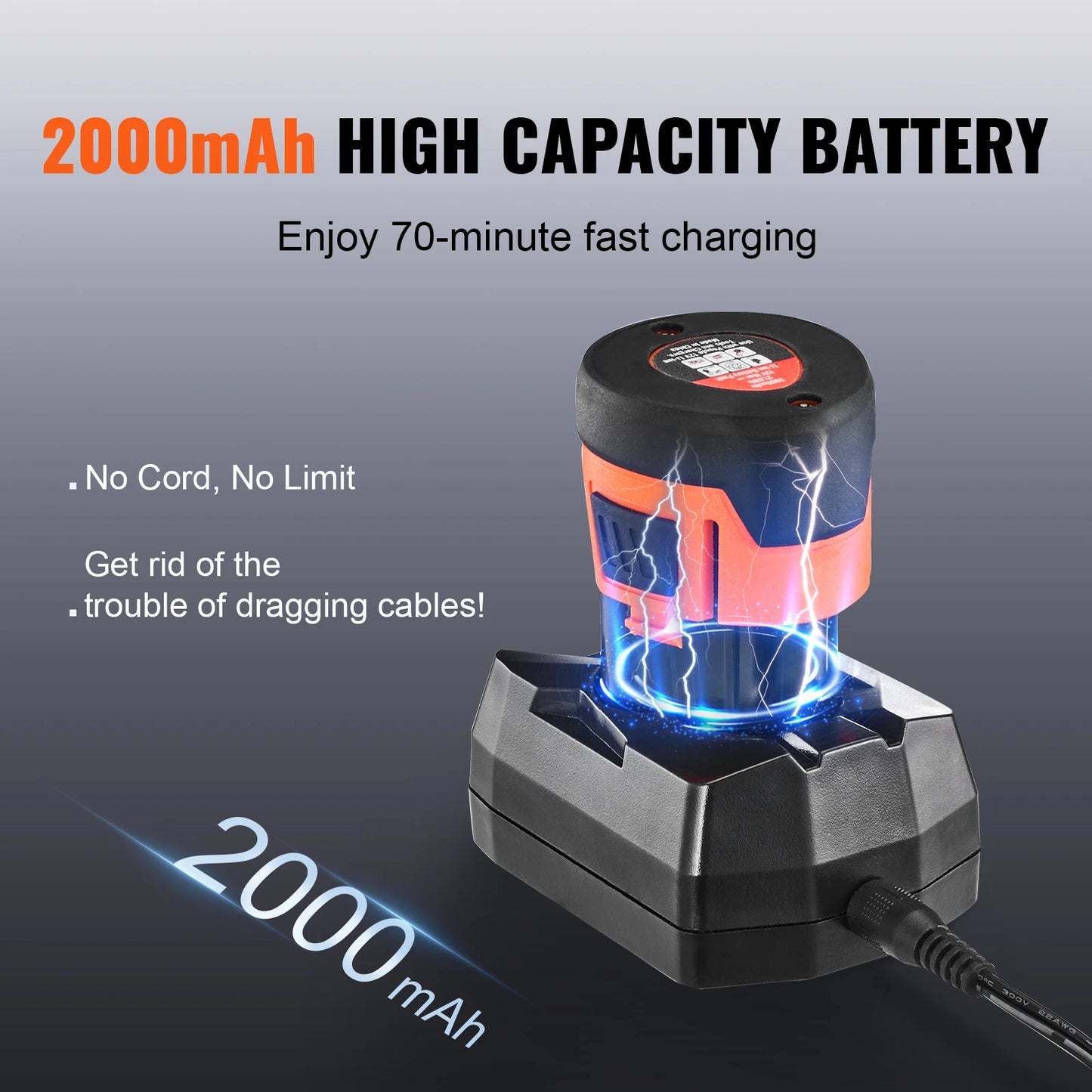 12V Electric Drain Auger 25FT Cordless Plumbing Snake: Auto Feed Pipeline Drain Clog Remover, 2.0Ah Battery Charger