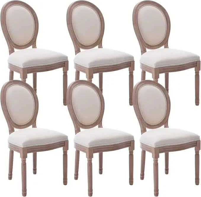 French Country Dining Chairs Set of 6 - Vintage Louis Chairs with Curved Backrest and Beautifully Carved Solid Wood Frame
