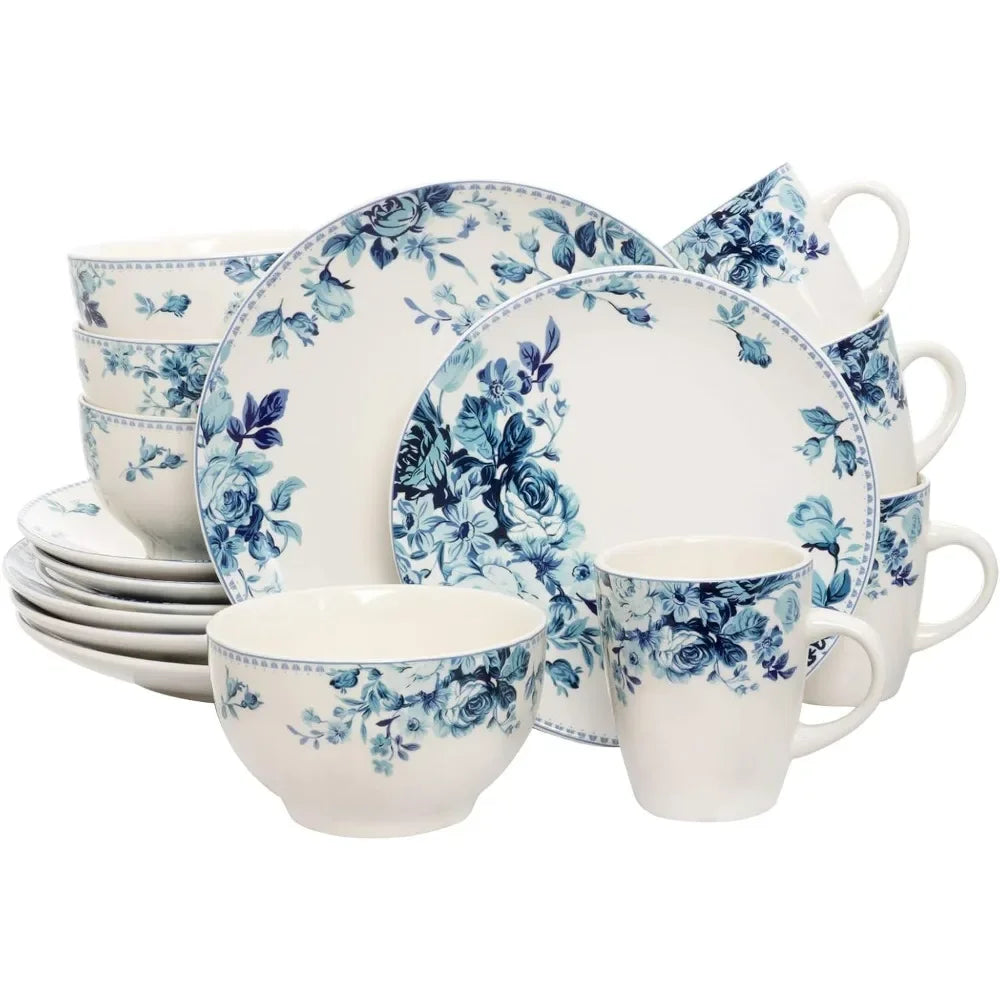 16 Piece Dinnerware Set - Traditional Blue And White Serves 4
