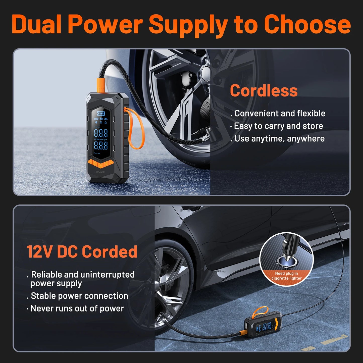 Wired/Wireless Air Pump: Inflator 250psi Compressor