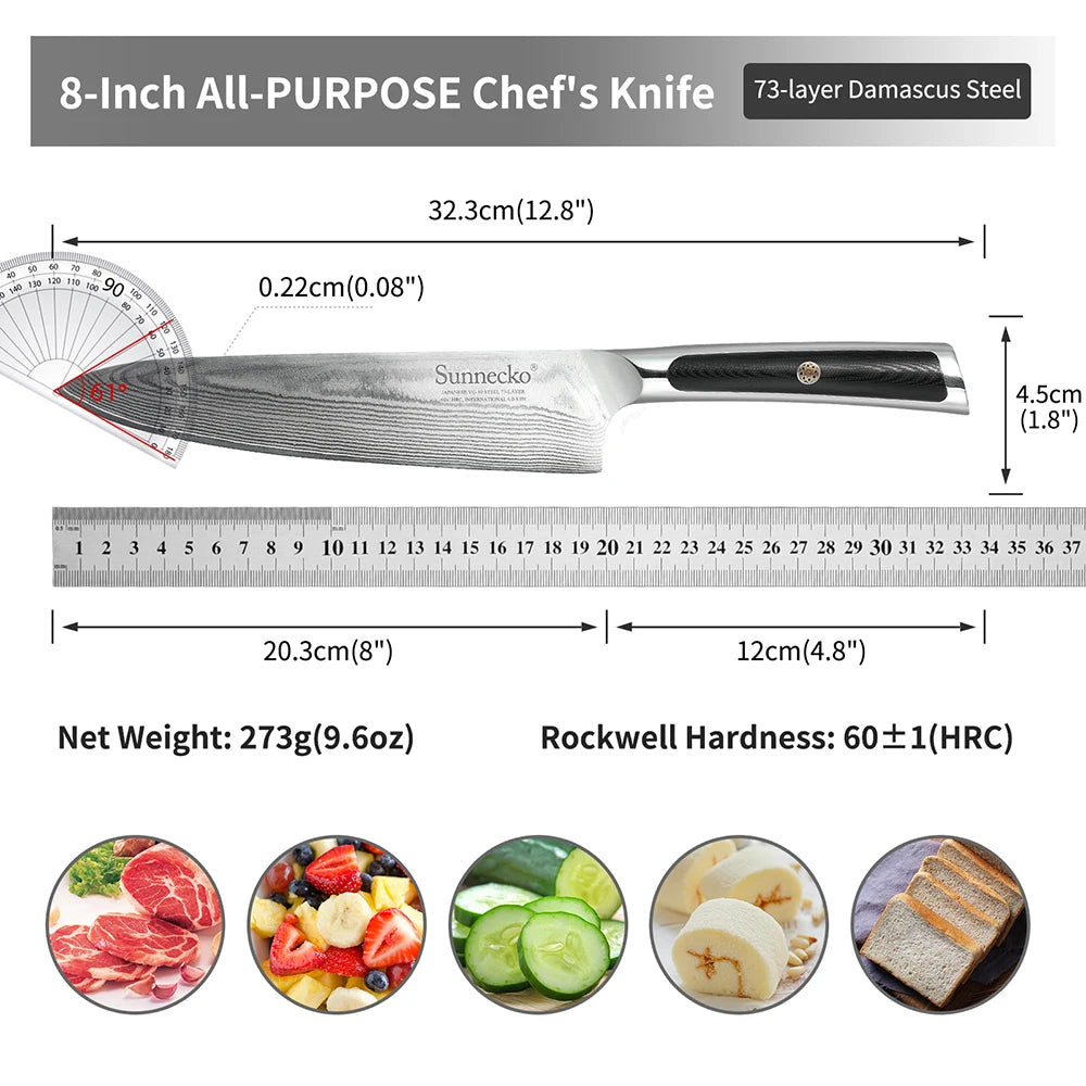 Sunnecko Chef's Knives 8"/6.5" VG10 Damascus Steel, G10 Handle