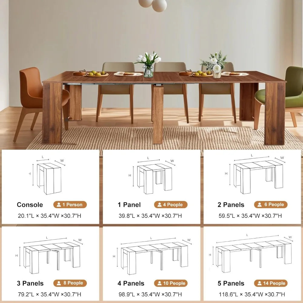 Versatile Expandable Dining Table for 12-14 Persons, 20" to 118" - 3 Color Choices