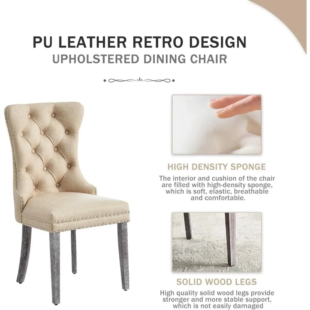 Leather Dining Chairs Set of 6, Luxury Wingback Upholstered Dining Chairs with Nailhead Trim and Solid Wood Legs, 10 Color Choices