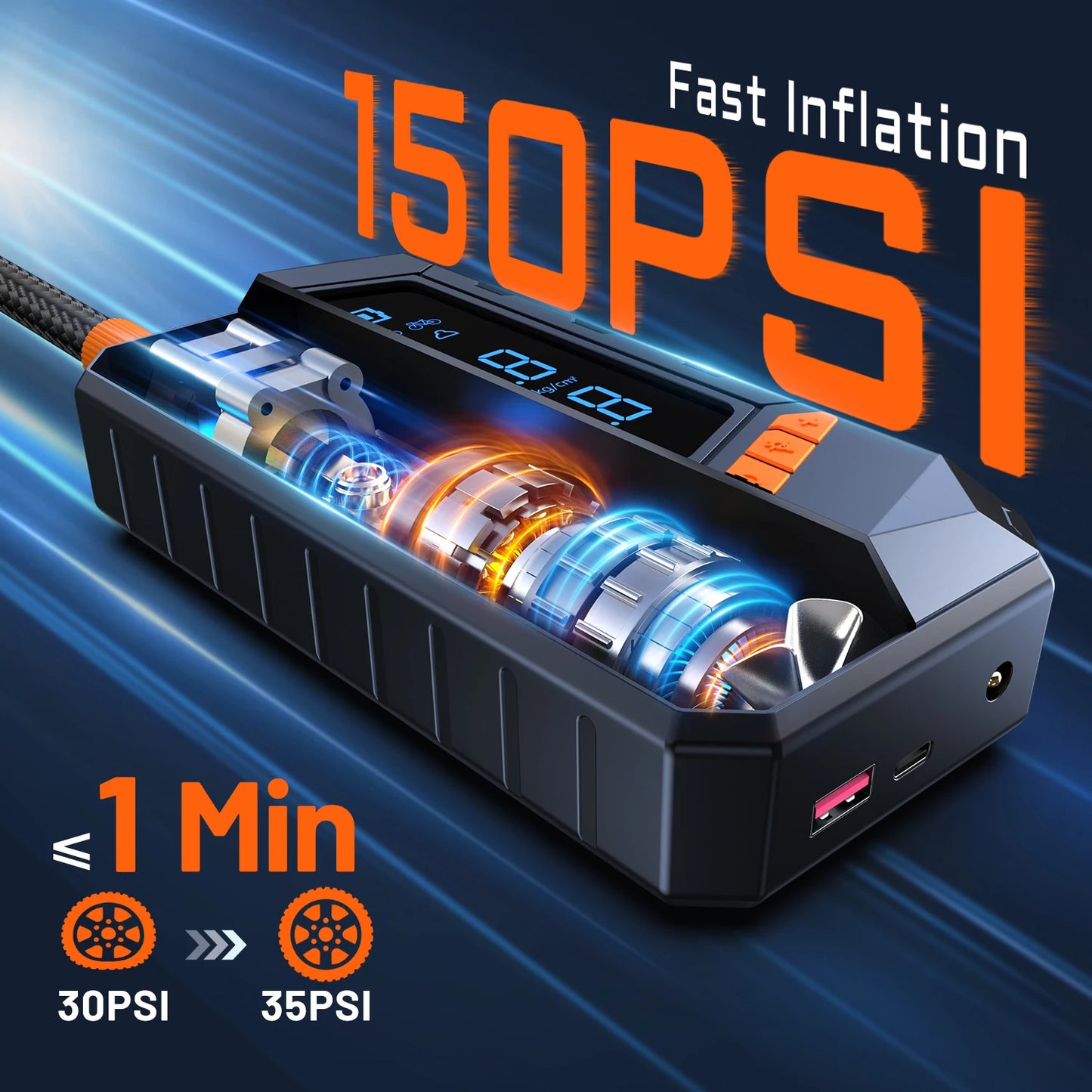 Wired/Wireless Air Pump: Inflator 250psi Compressor