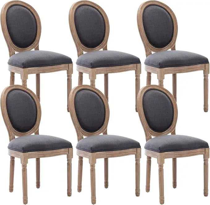 French Country Dining Chairs Set of 6 - Vintage Louis Chairs with Curved Backrest and Beautifully Carved Solid Wood Frame