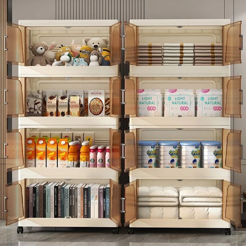 Folding Living Room Cabinet, Multifunction Closet Organizer - Wheels, Stackable, Large Capacity Storage: Box Shelf