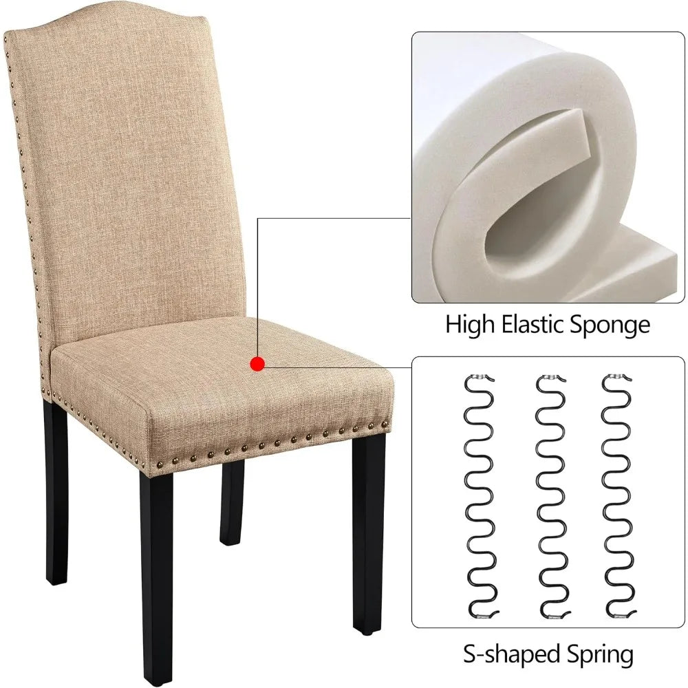 Dining Chairs - Set of 4 Fabric Parson Chairs with Rubber Wood Legs and Upholstered Backrest