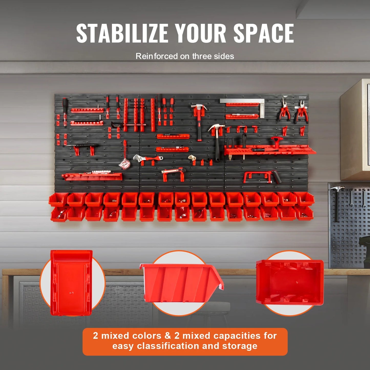 Wall Mounted Storage Bins 30/48Bin - Parts Rack Organizer with Wall Panels, Hooks