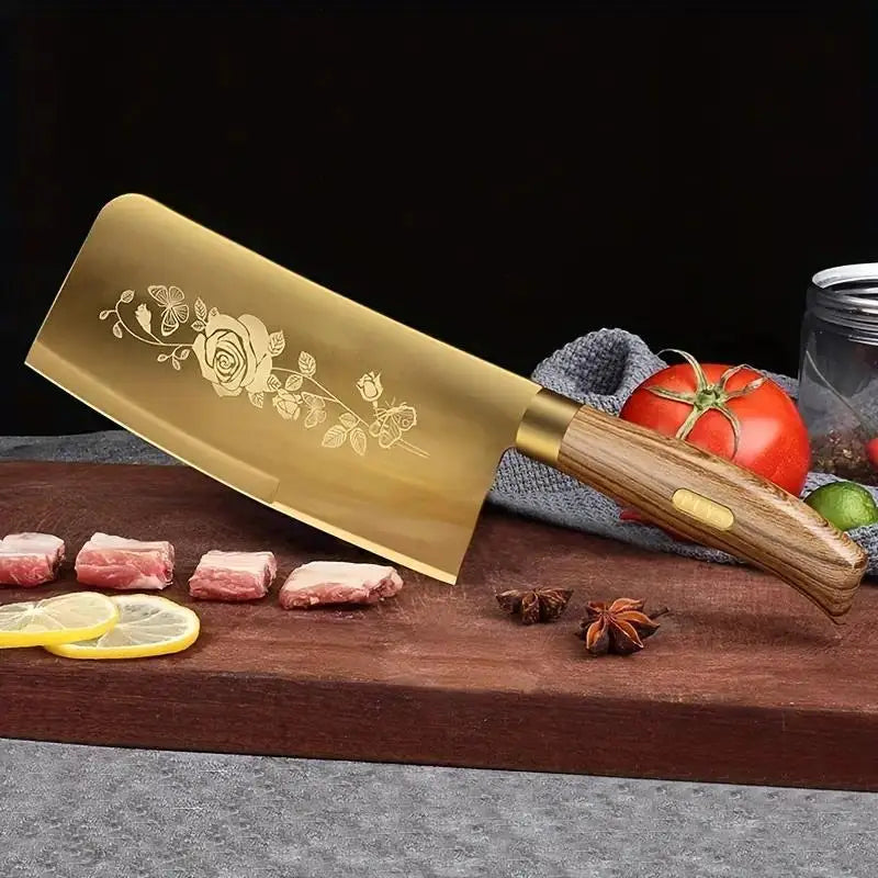 4-Piece Titanium-Coated Kitchen Knife Set - Sharp, Durable, Perfect for Cutting Meat and Bones, Commercial kitchen and Home Cooks