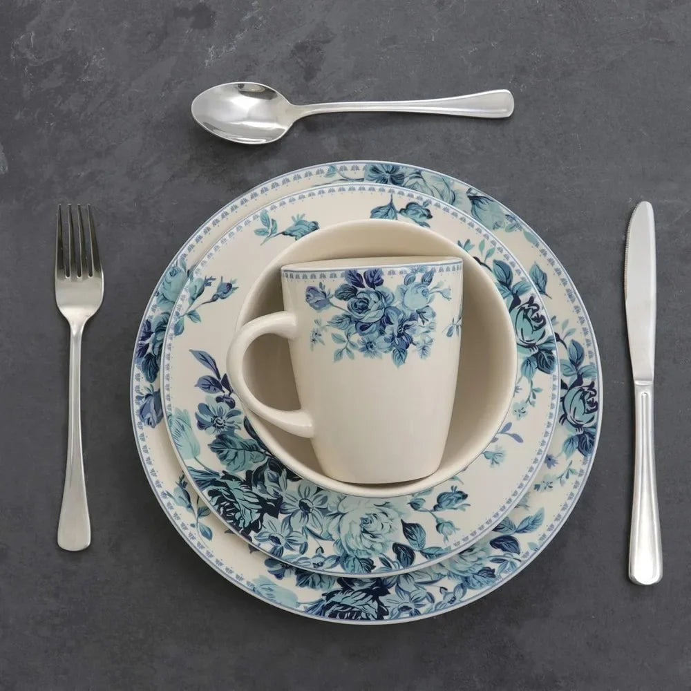 16 Piece Dinnerware Set - Traditional Blue And White Serves 4