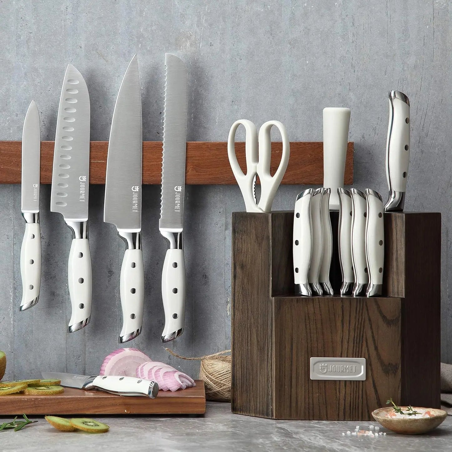 Beautiful 15PC Knife Block Set, High Carbon Stainless Steel Blade with Block and Knife Sharpener