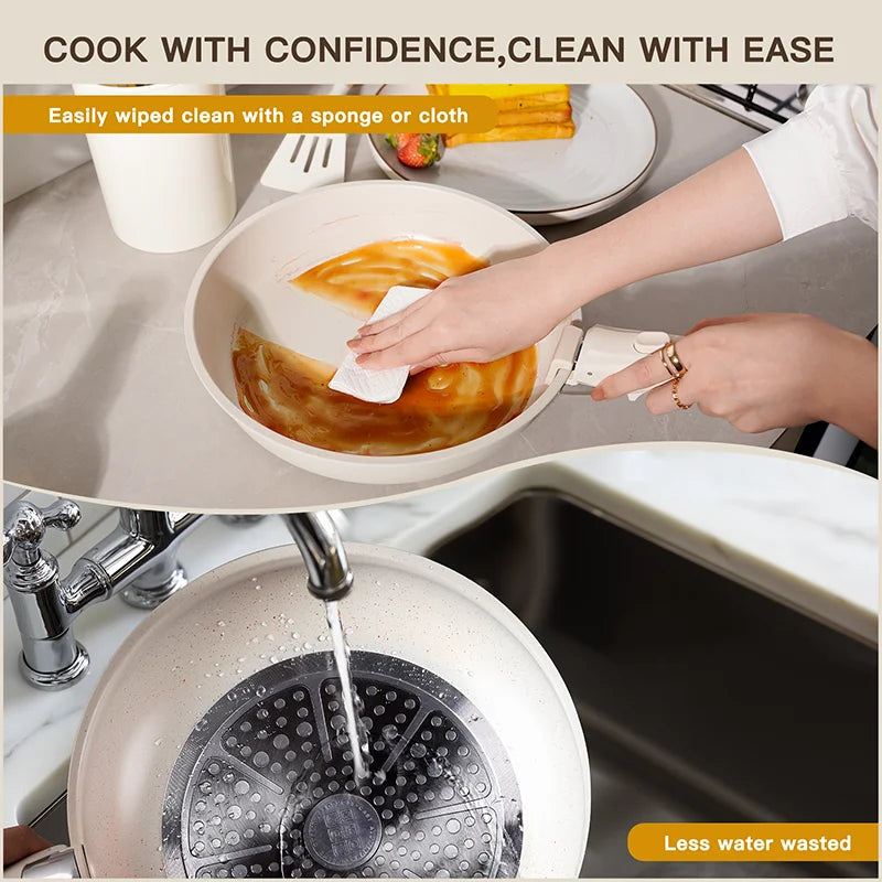 21 Piece Pots and Pans Set: Non-Stick, Ceramic Cookware Set with Sensor Handles, Milky white