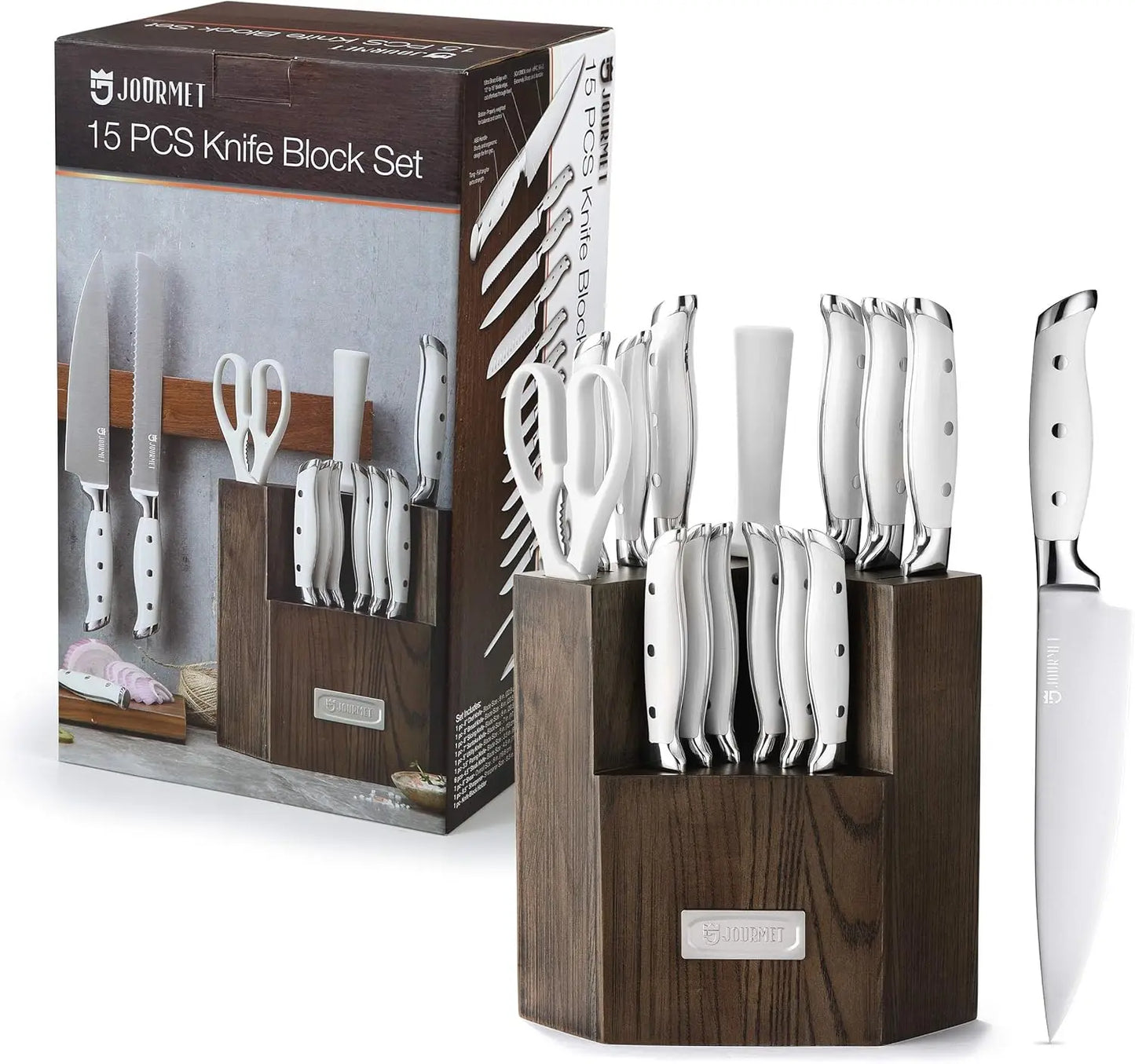 Beautiful 15PC Knife Block Set, High Carbon Stainless Steel Blade with Block and Knife Sharpener