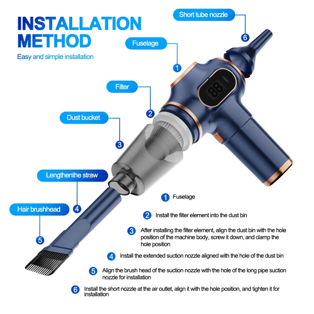 Wireless Vacuum Cleaner: High Power Portable Wireless 148000Pa USB Handheld Cleaning Machine