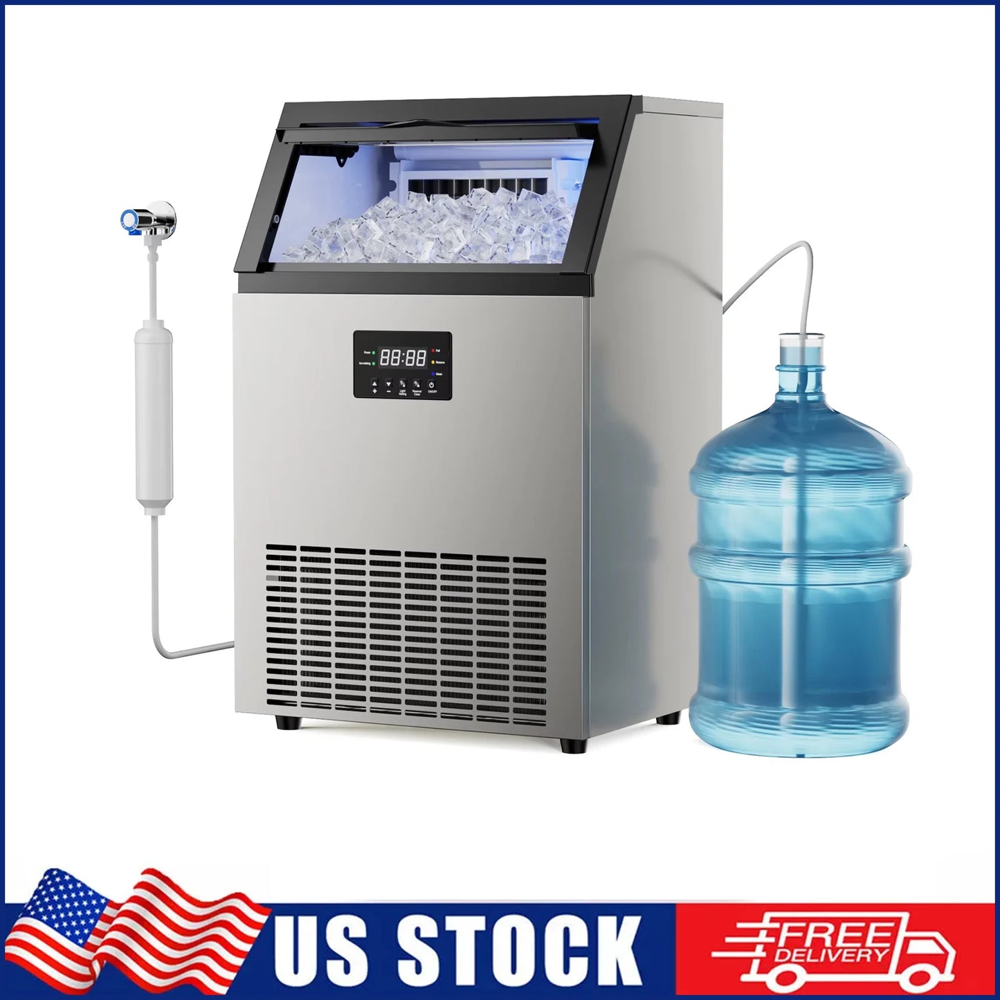 Under Counter Ice Maker with 34LBS Ice Bin, Freestanding Machine for Home Cafe