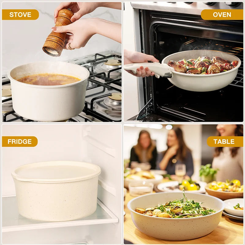 21 Piece Pots and Pans Set: Non-Stick, Ceramic Cookware Set with Sensor Handles, Milky white