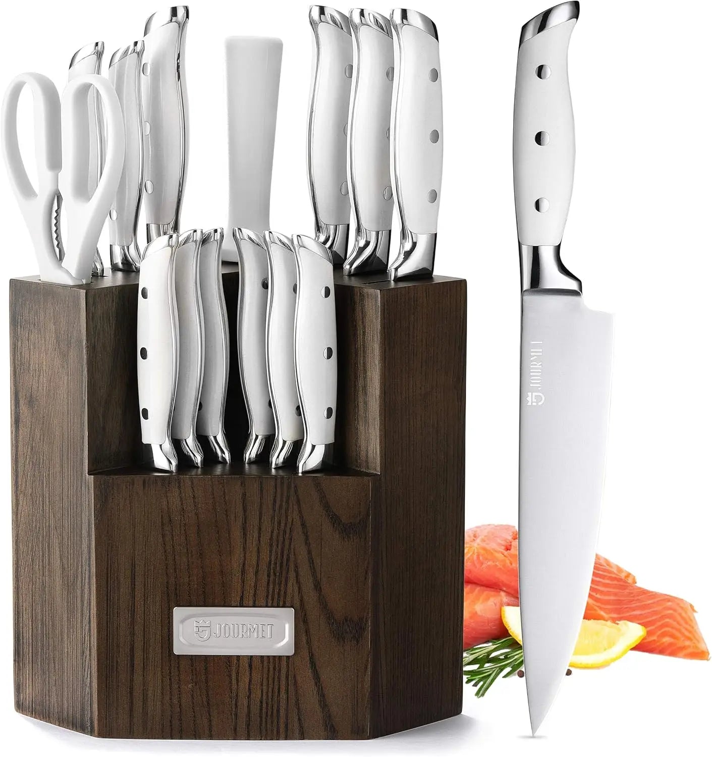 Beautiful 15PC Knife Block Set, High Carbon Stainless Steel Blade with Block and Knife Sharpener