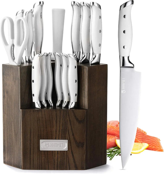 Beautiful 15PC Knife Block Set, High Carbon Stainless Steel Blade with Block and Knife Sharpener