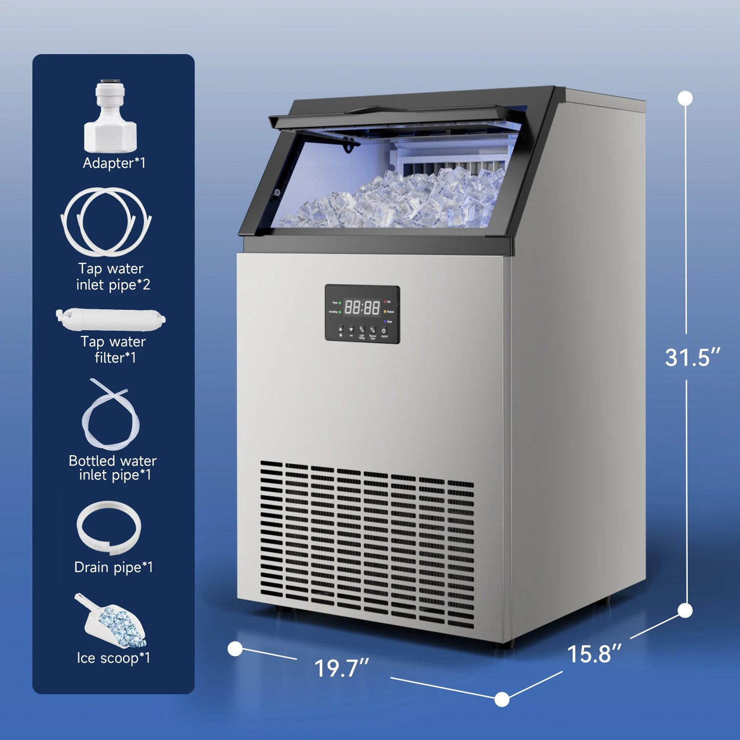 Under Counter Ice Maker with 34LBS Ice Bin, Freestanding Machine for Home Cafe