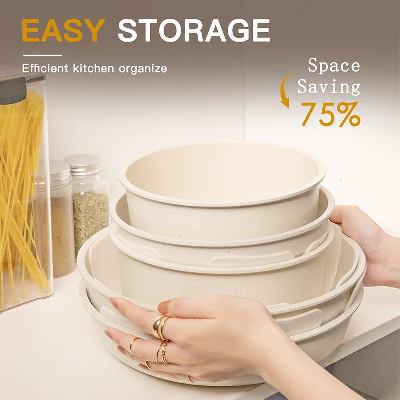 21 Piece Pots and Pans Set: Non-Stick, Ceramic Cookware Set with Sensor Handles, Milky white