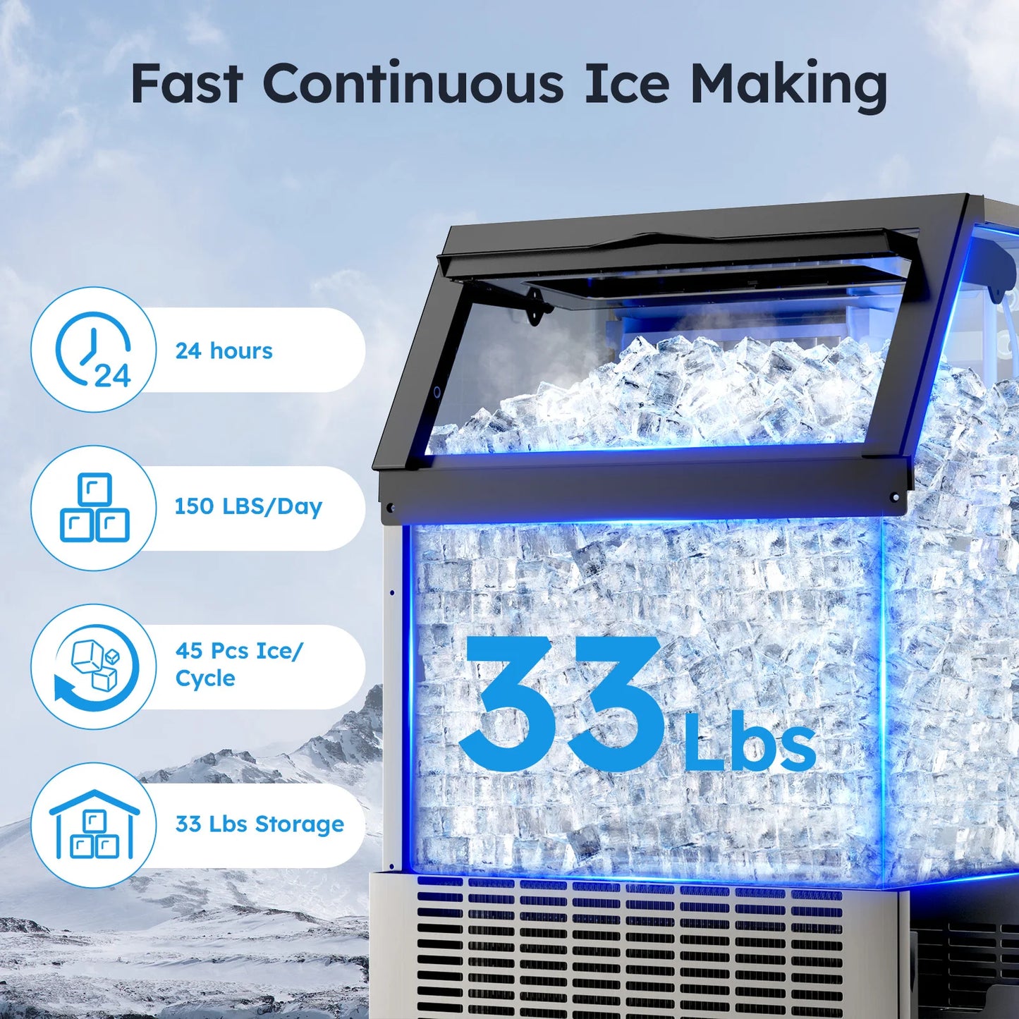 Under Counter Ice Maker with 34LBS Ice Bin, Freestanding Machine for Home Cafe