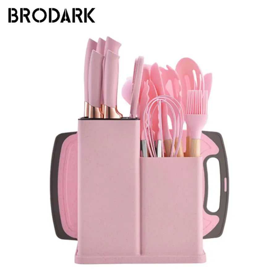 19 piece Silicone Kitchenware Set: Cooking Spoon, Shovel, Cutting Board, Fruit Knife, Chef Knife, Combination Set