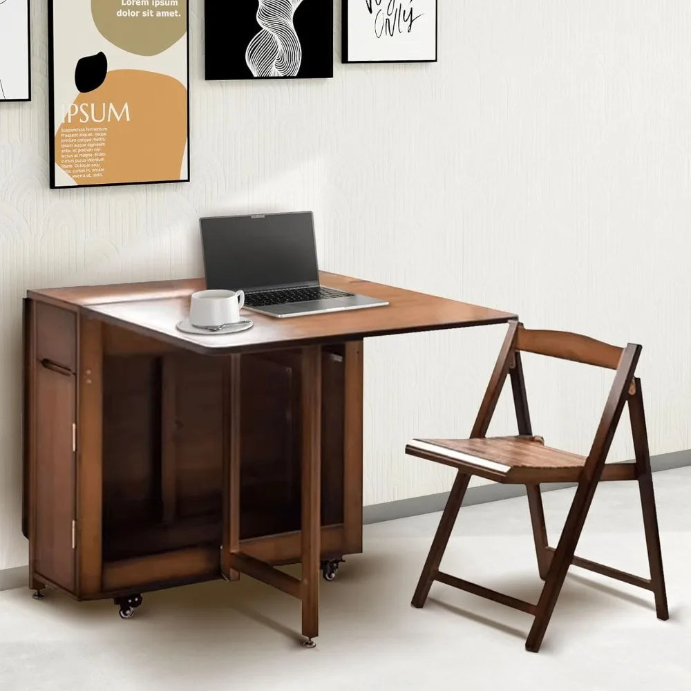 Folding Dining Table Set with 4 Chairs - Drop Leaf, No Assembly Required, Perfect for Apartments