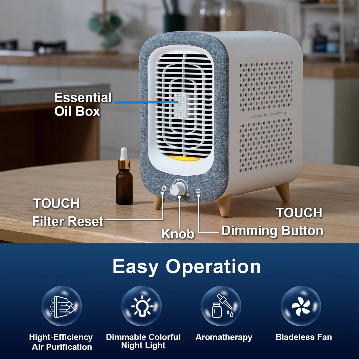 Air Purifier for Home: 780sq ft. HEPA & Activated Carbon, Fragrance Sponge & Nightlight