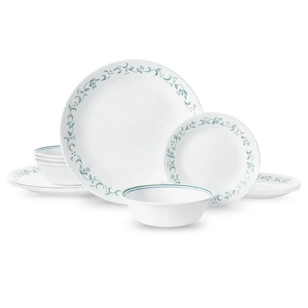 12-Piece Dinnerware Set - Vitrelle Triple-Layer Glass Stripe Bowl, Chip Crack Resistant