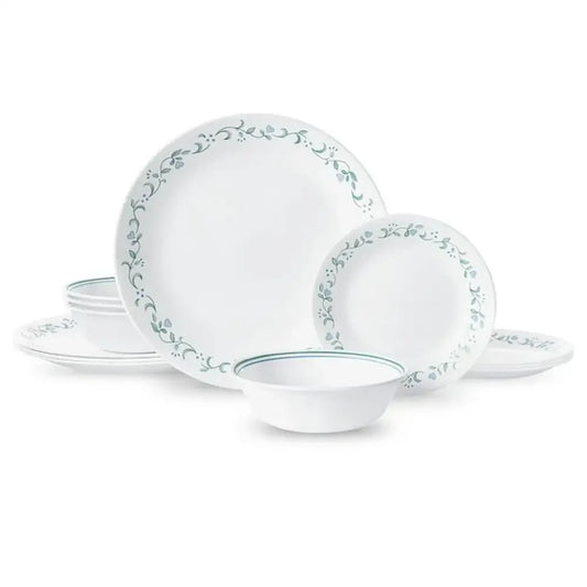 12-Piece Dinnerware Set - Vitrelle Triple-Layer Glass Stripe Bowl, Chip Crack Resistant