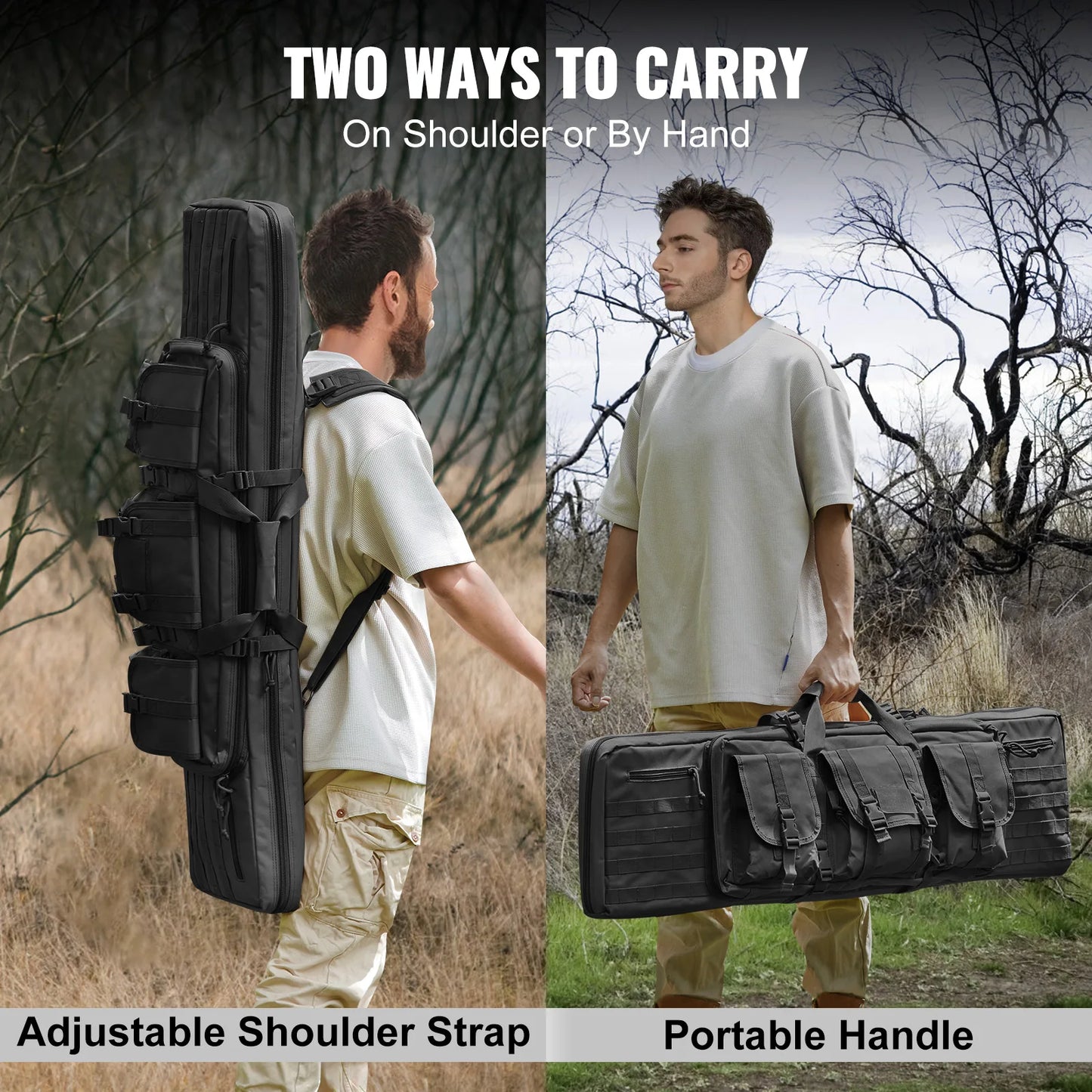 Tactical Double Long Gun Soft Bag, Lockable Zipper for Two 34"-40" Rifles & 2 Pistols