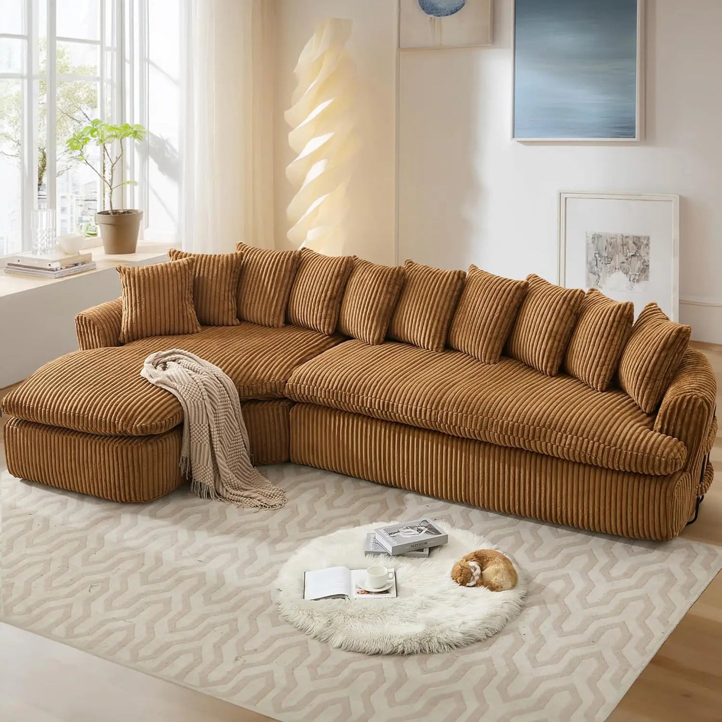 127'' Modern Curved Corduroy Cloud Sofa - 4 Color Choices