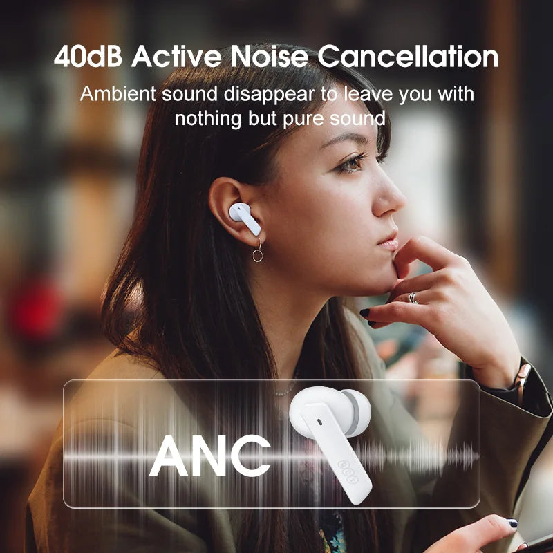 40dB Noise Cancelling Bluetooth 5.2 Headphone, 6 Mic, ENC HD TWS, Transparency Mode
