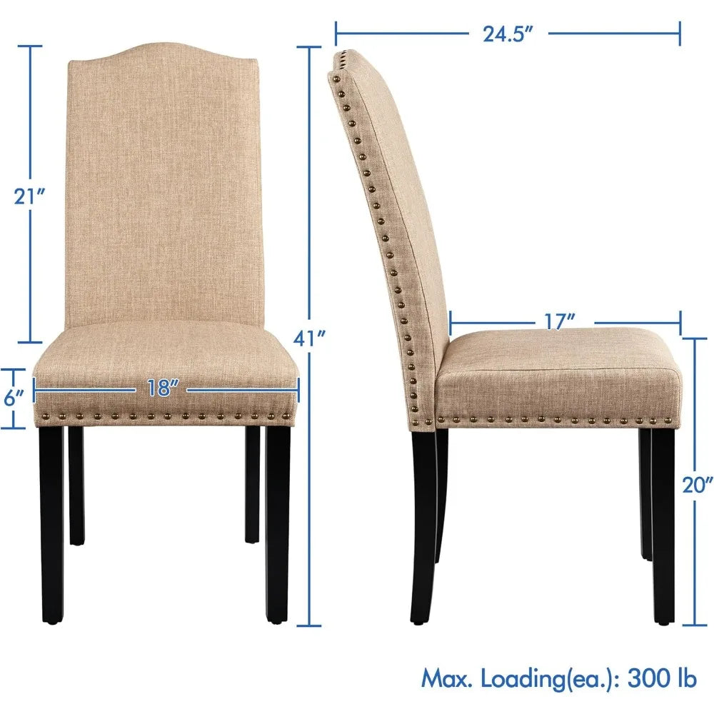 Dining Chairs - Set of 4 Fabric Parson Chairs with Rubber Wood Legs and Upholstered Backrest