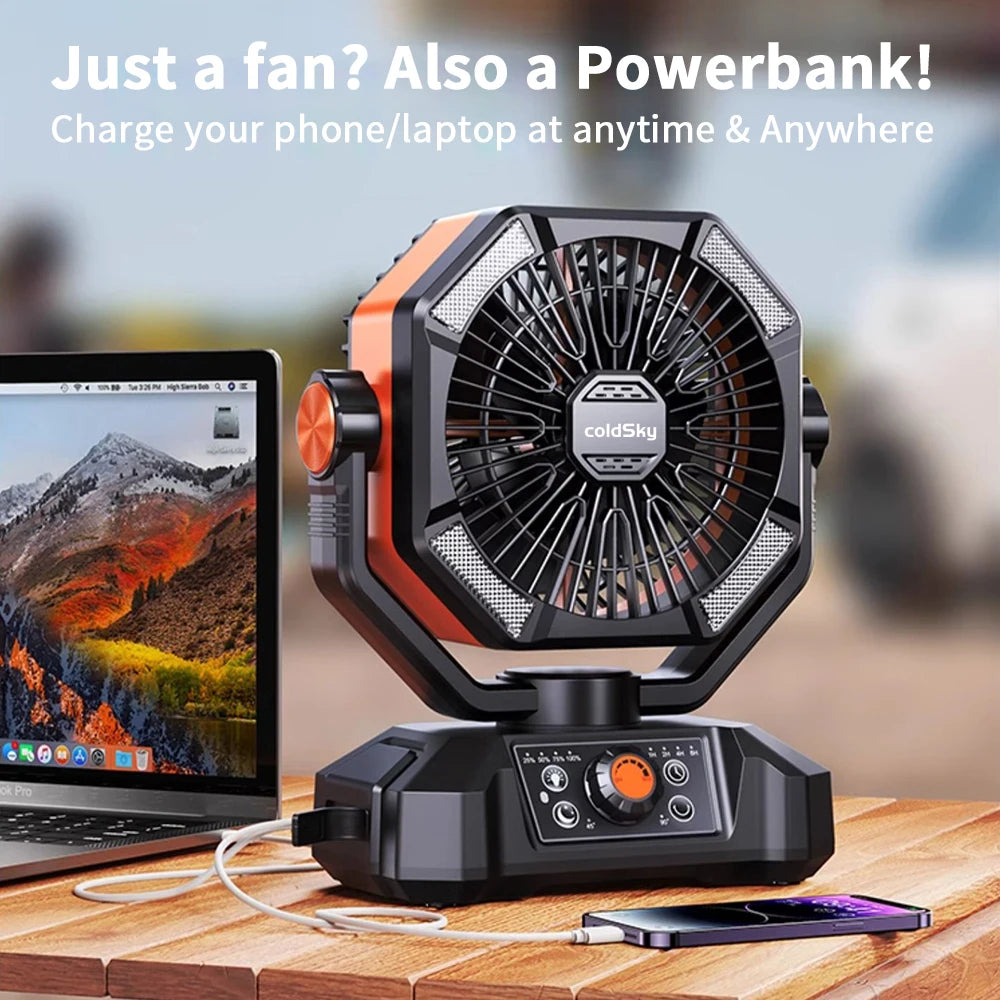 Outdoor Camping, Fishing etc., Fan with 4 LED Lantern, 8 Speeds, Auto-off Timer 20000mAh Battery