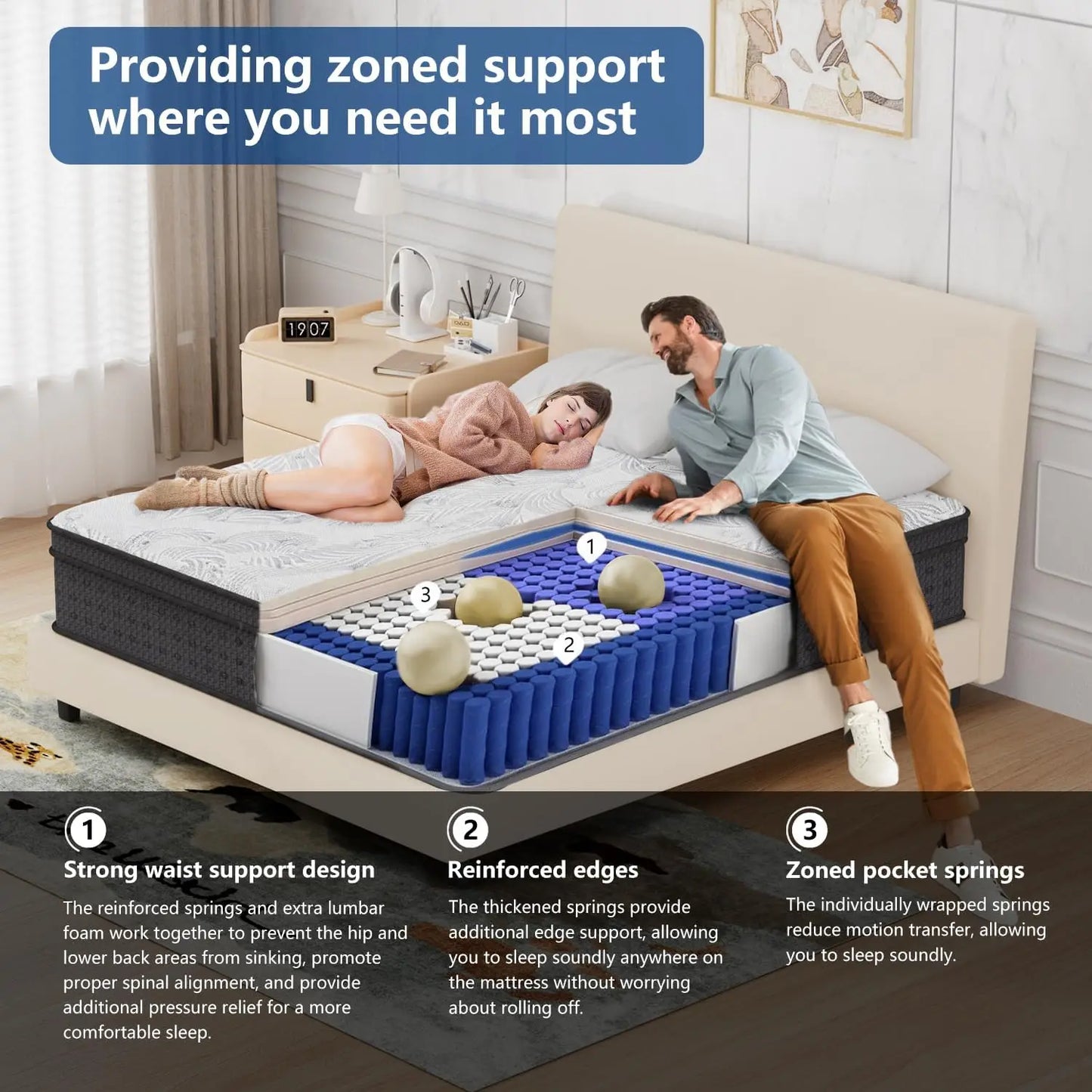 King Size Mattress,14 Inch Hybrid Mattress in a Box with Gel Memory Foam, Pocket Spring, Pressure Relief