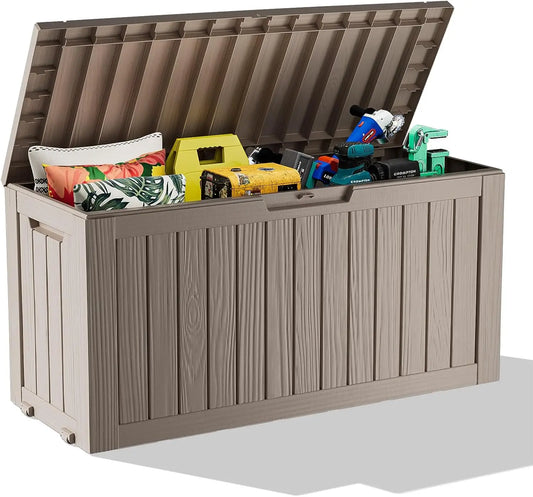 75 Gallon Resin Deck Box, Lockable Outdoor Storage Box