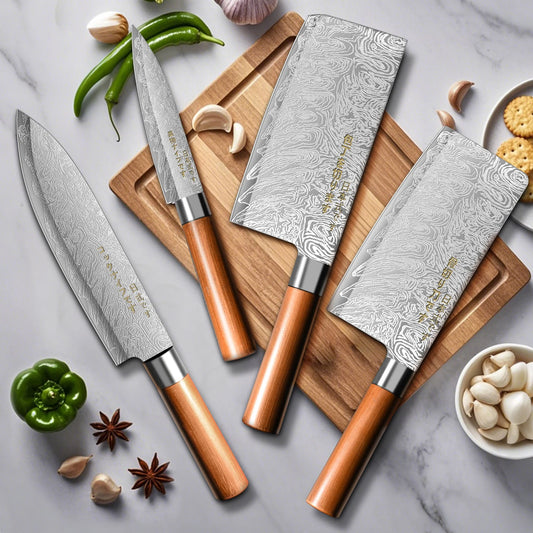 4-Piece Ultra-Sharp Japanese Chef Knife Set - Professional Kitchen Knives for Meat, Bones, and Fruit, Perfect for Commercial kitchen
