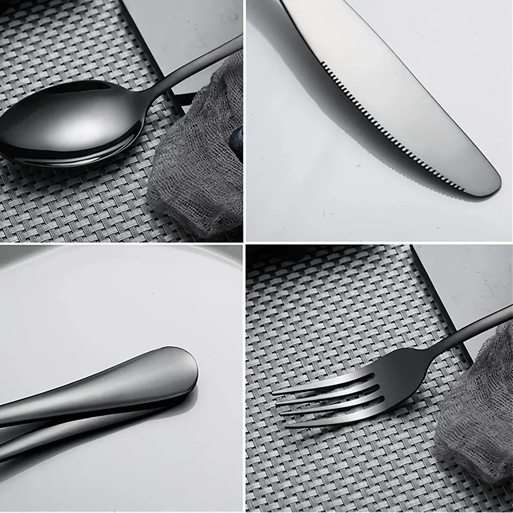 60pc Black Silverware Set For 12: Stainless Steel Flatware Set, Tableware,Dishwasher Safe
